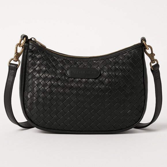 Wanderers Woven Leather Crossbody Purse Quiet Luxury Minimalist Black - Picture 2 of 16